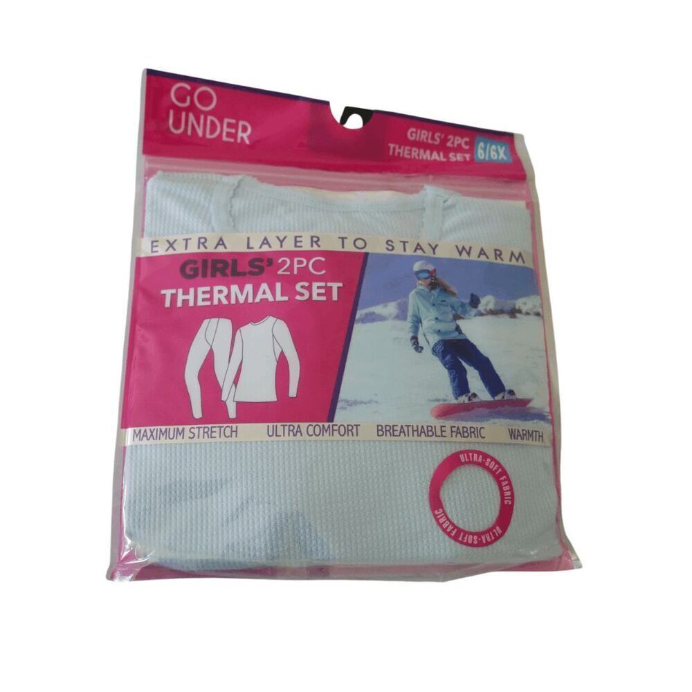 GO UNDER Girls 2PC Thermal Set PINK Base Layer Ultra-Soft Size S 6/6X